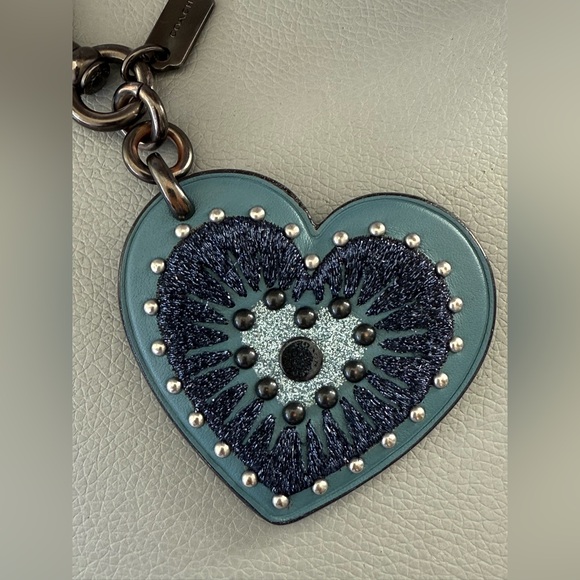 Coach Blue Heart Embellished Bag Charm Keychain Gunmetal Hardware - Picture 9 of 11